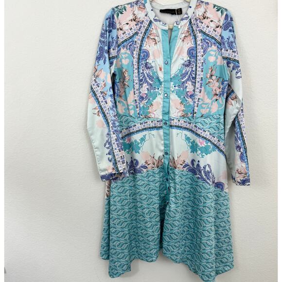 Annah Hiriri Women Modest Floral Lightweight Button Front Midi Dress Blue Sz 12 - Picture 1 of 9